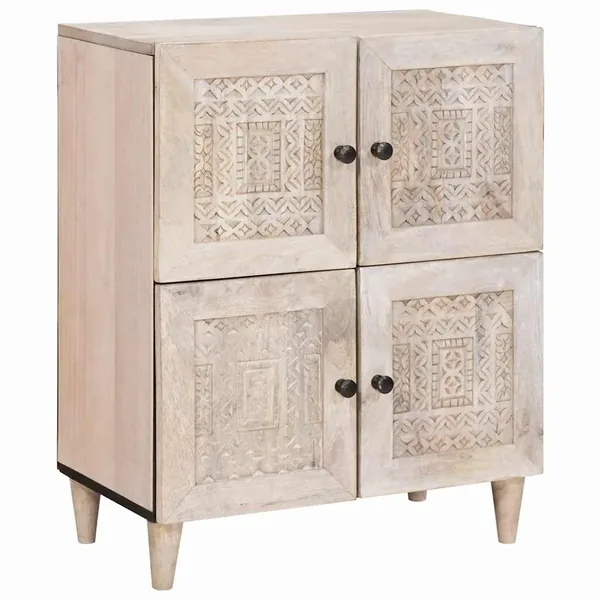 Buffet Blanc Blanchi 60 x 33 x 75 cm Bois de mangue massif