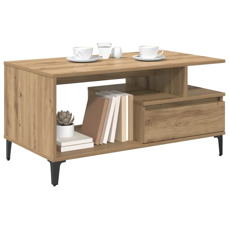 Table basse Chêne artisanal 90 x 49 x 45 cm Bois d'ingénierie - 3