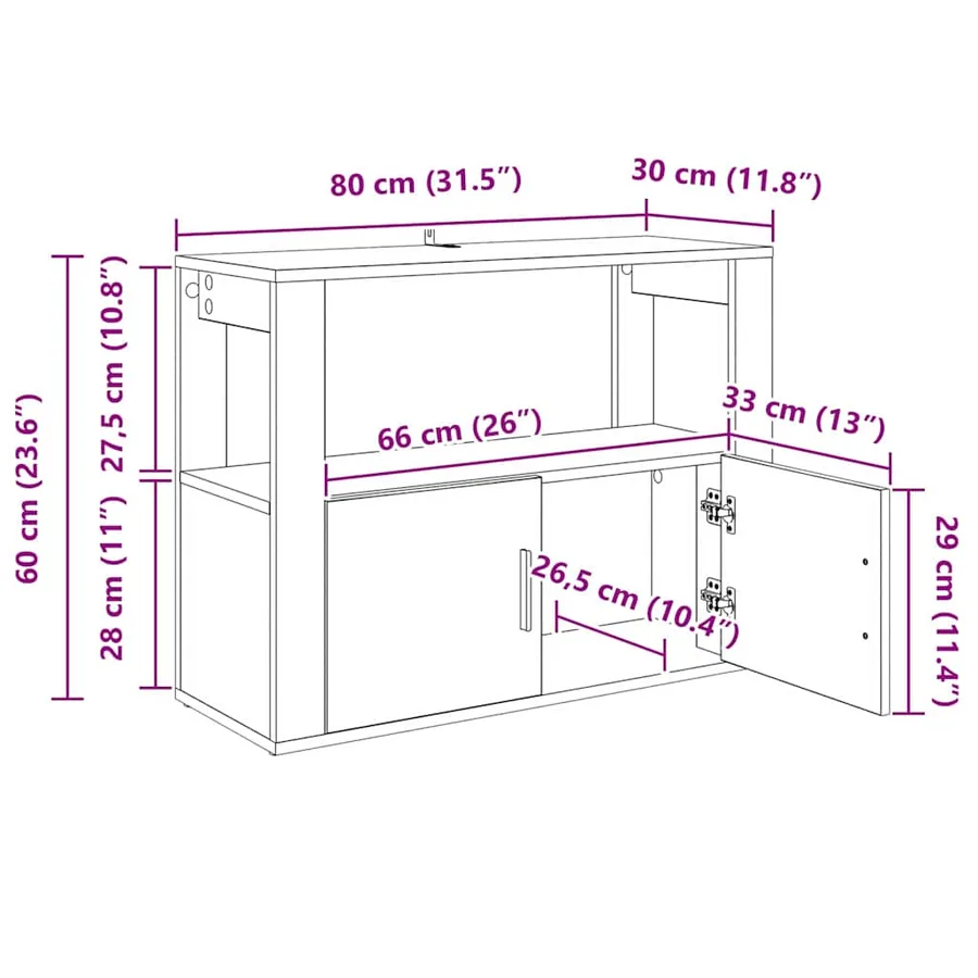 Buffet Chêne noir 80 x 30 x 60 cm Bois d'ingénierie - 14