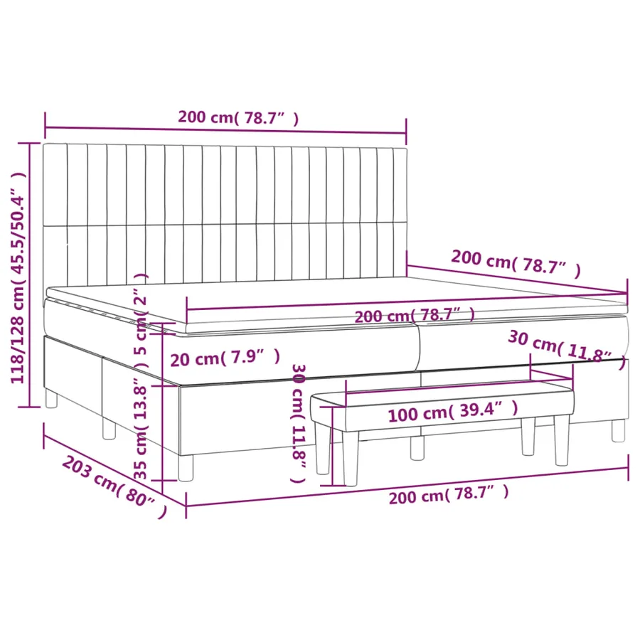 Sommier à lattes de lit avec matelas Gris foncé 200x200cm Tissu - 8