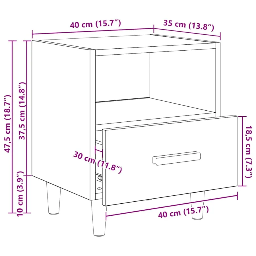Cabinet de chevet Chêne noir 40 x 35 x 47 cm Bois d'ingénierie - 13