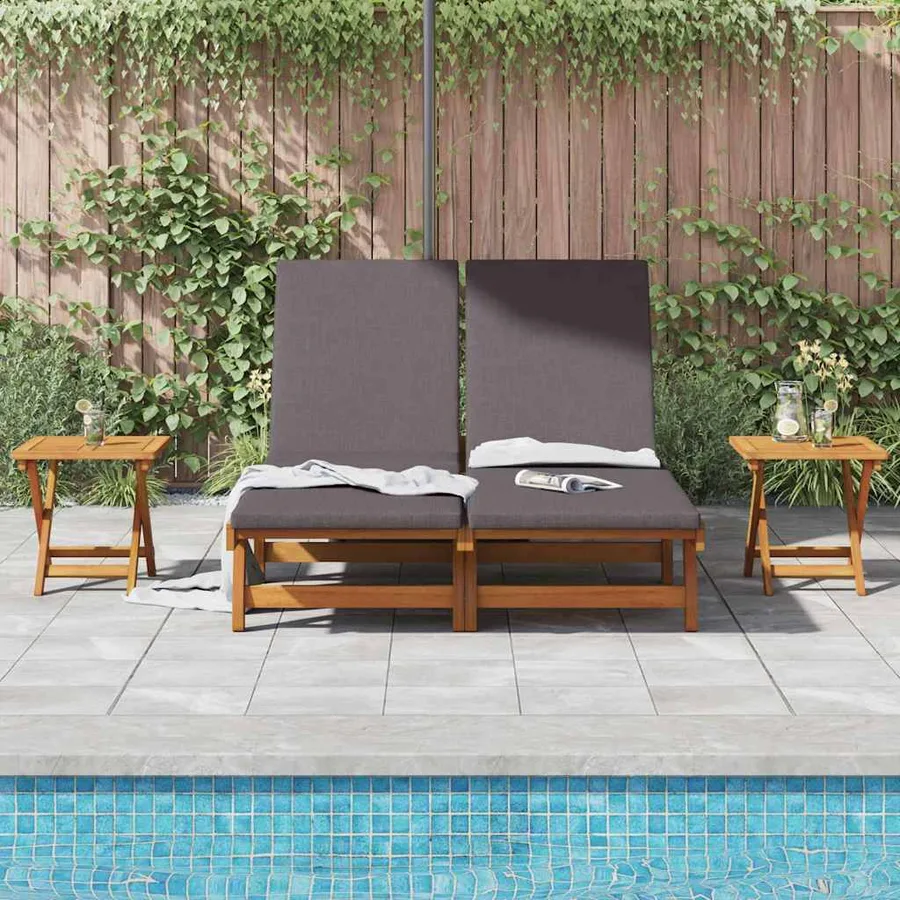 Transat avec coussin Gris foncé Bois d'Acacia Massif - 3