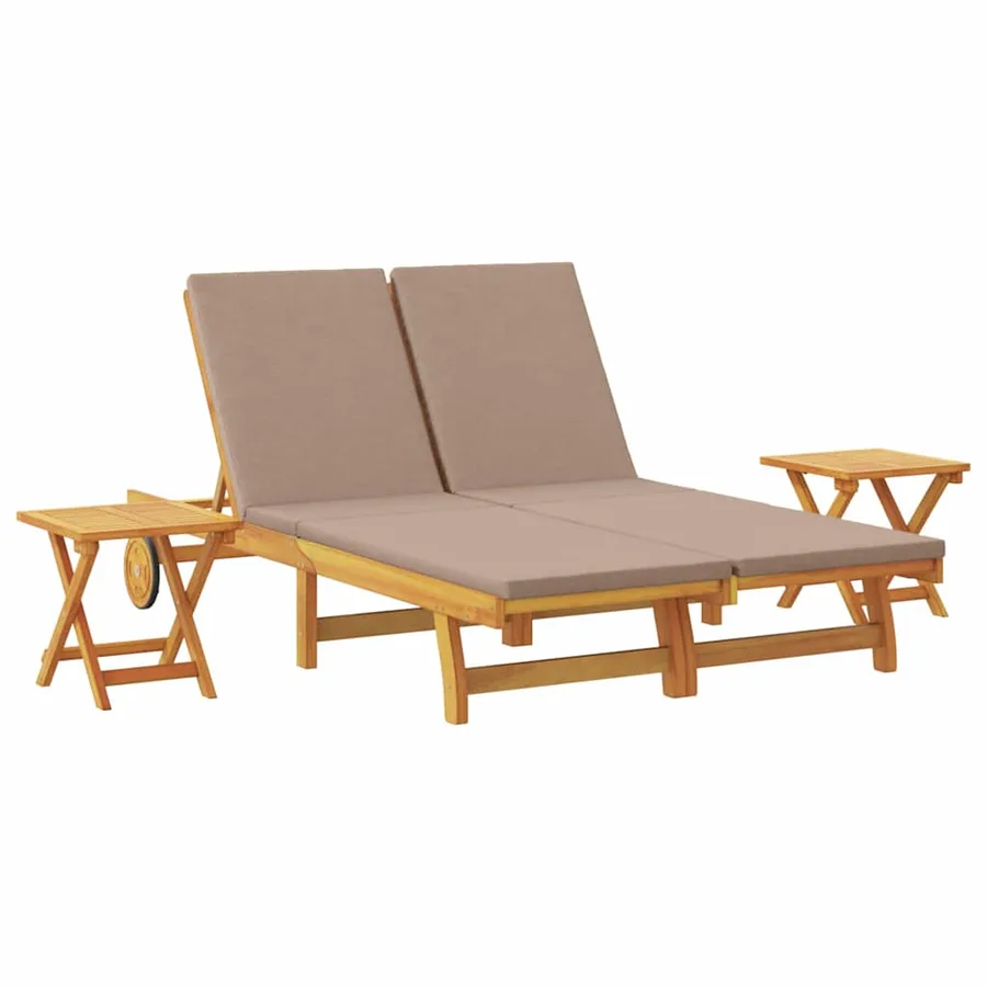 Transat avec coussin Taupe Bois d'Acacia Massif - 2