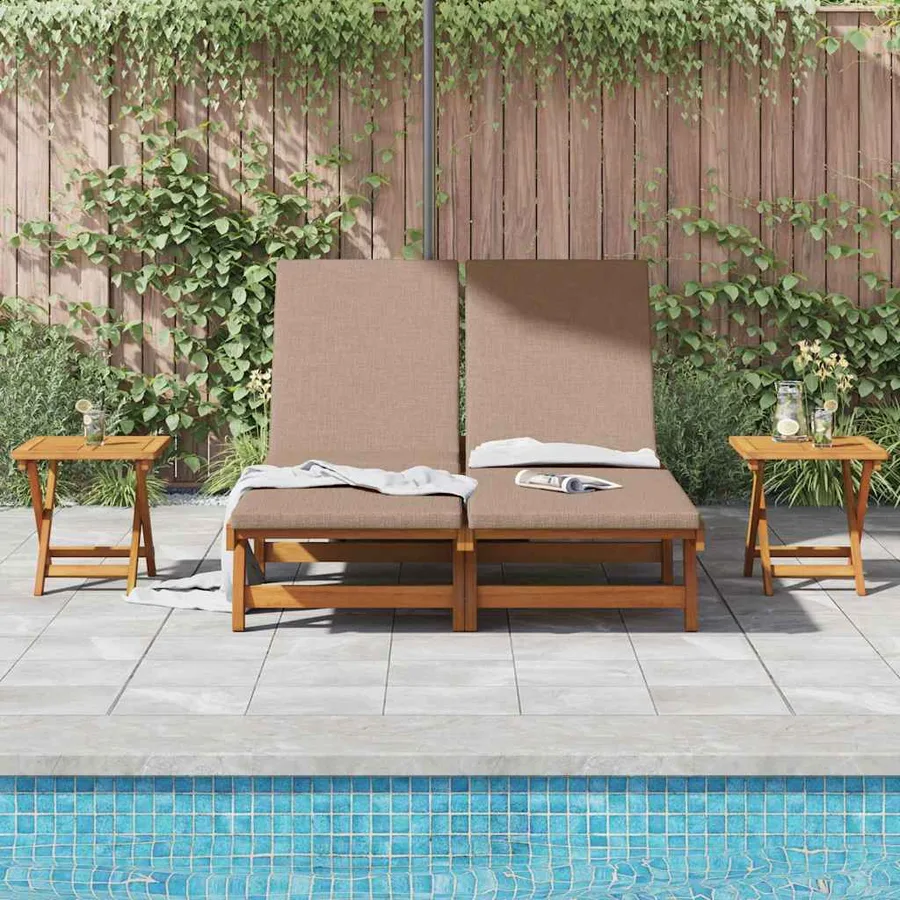 Transat avec coussin Taupe Bois d'Acacia Massif - 3