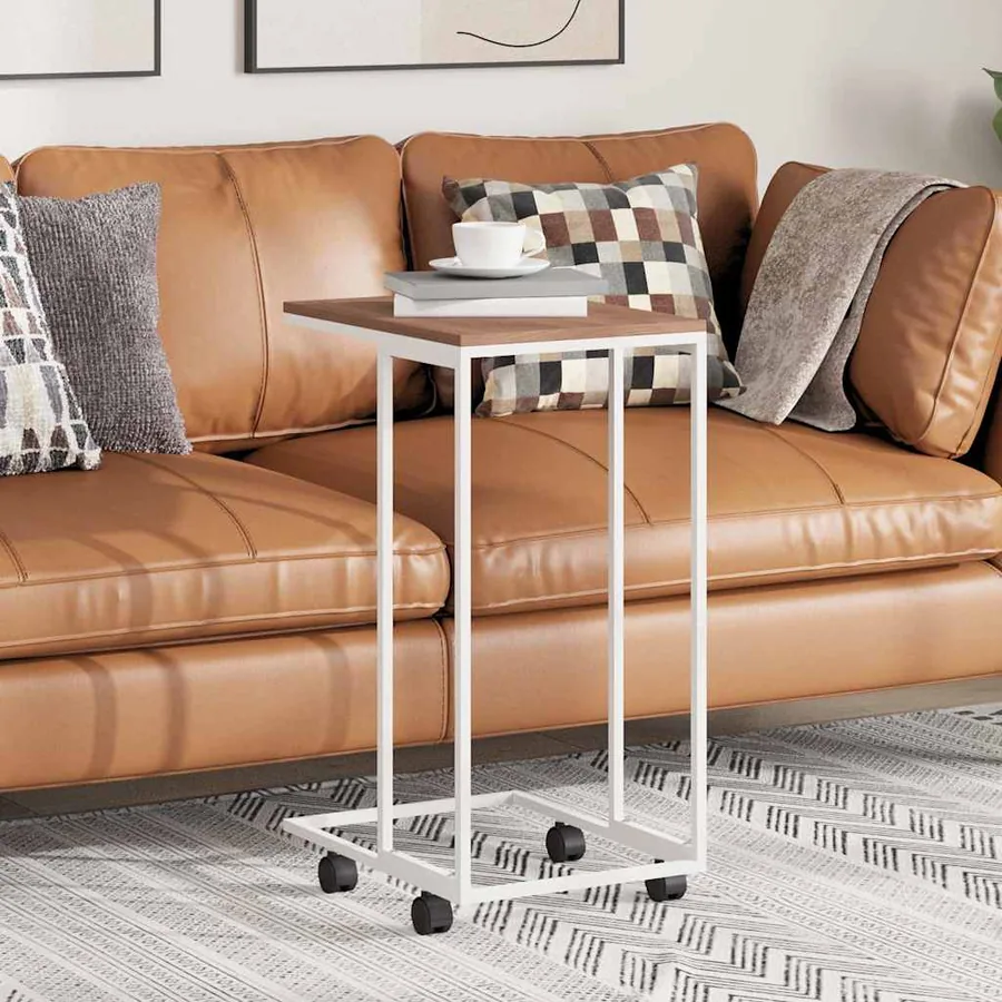Table d'appoint avec roues Blanc 40x30x63,5cm Bois d'ingénierie