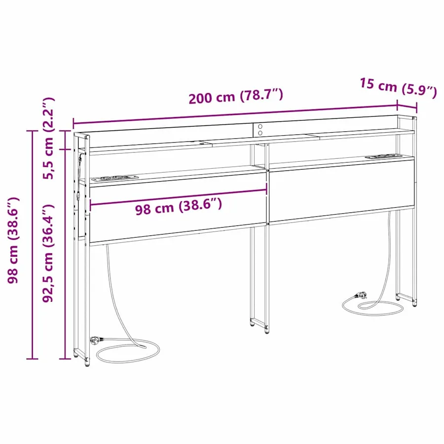Tête de lit de rangement Chêne noir Bois d'ingénierie - 15