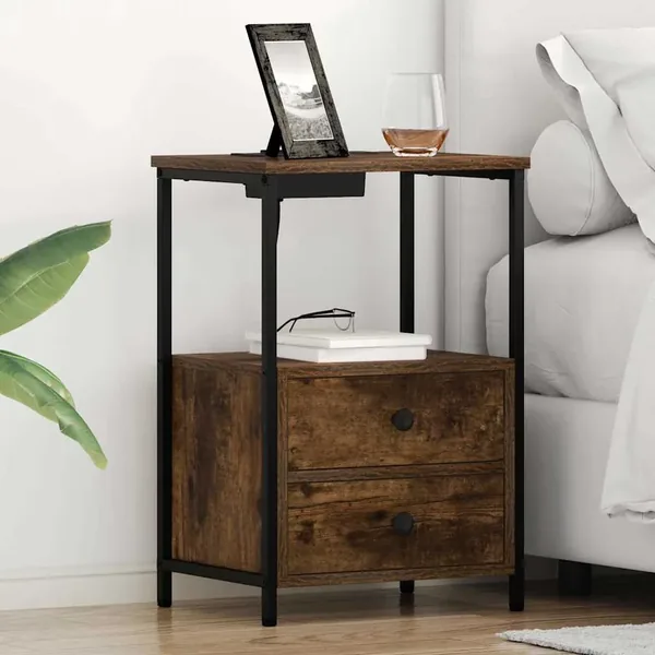 Cabinet de chevet avec tiroir 2 pcs Chêne fumé 40 x 31 x 60 cm