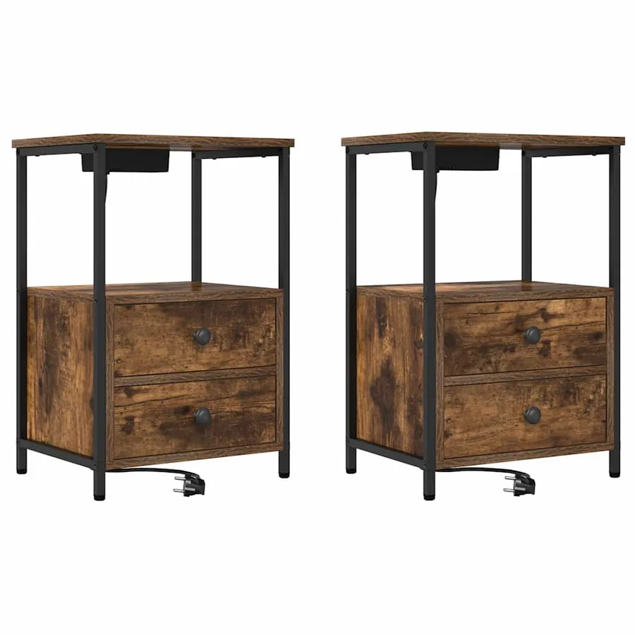 Cabinet de chevet avec tiroir 2 pcs Chêne fumé 40 x 31 x 60 cm - 2