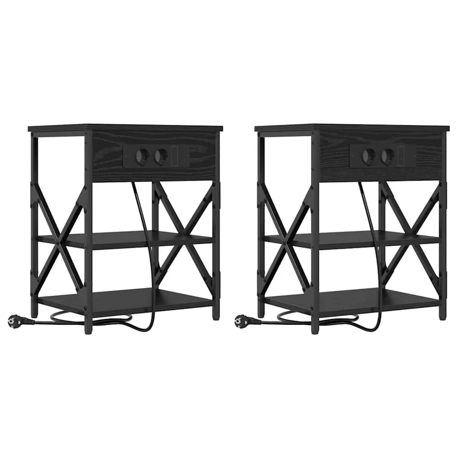 Cabinet de chevet avec étagère 2 pcs Chêne noir 41 x 31 x 51 cm - 2