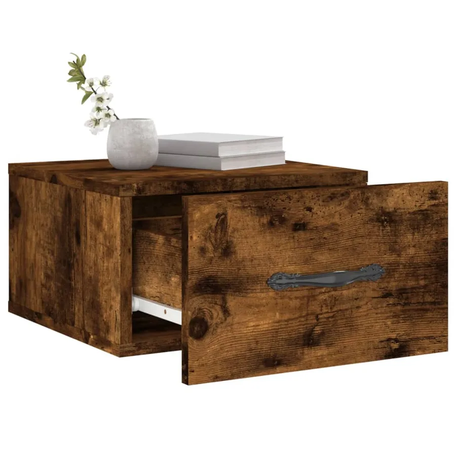 Table de chevet murale chêne fumé 35x35x20 cm - 4