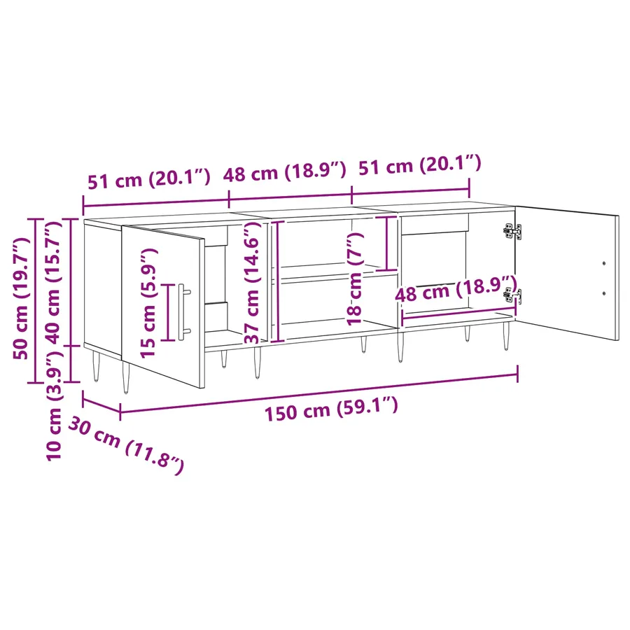 Meuble TV 150 x 30 x 50 cm chêne artisanal Bois d'ingénierie - 13