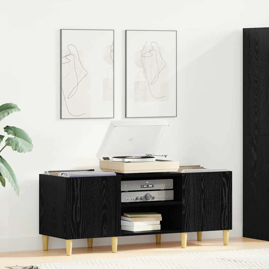 Meuble à vinyles Chêne noir 121 x 38 x 48 cm Bois d'ingénierie