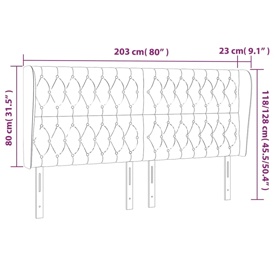 Tête de lit avec oreilles Gris foncé 203x23x118/128 cm Tissu - 9