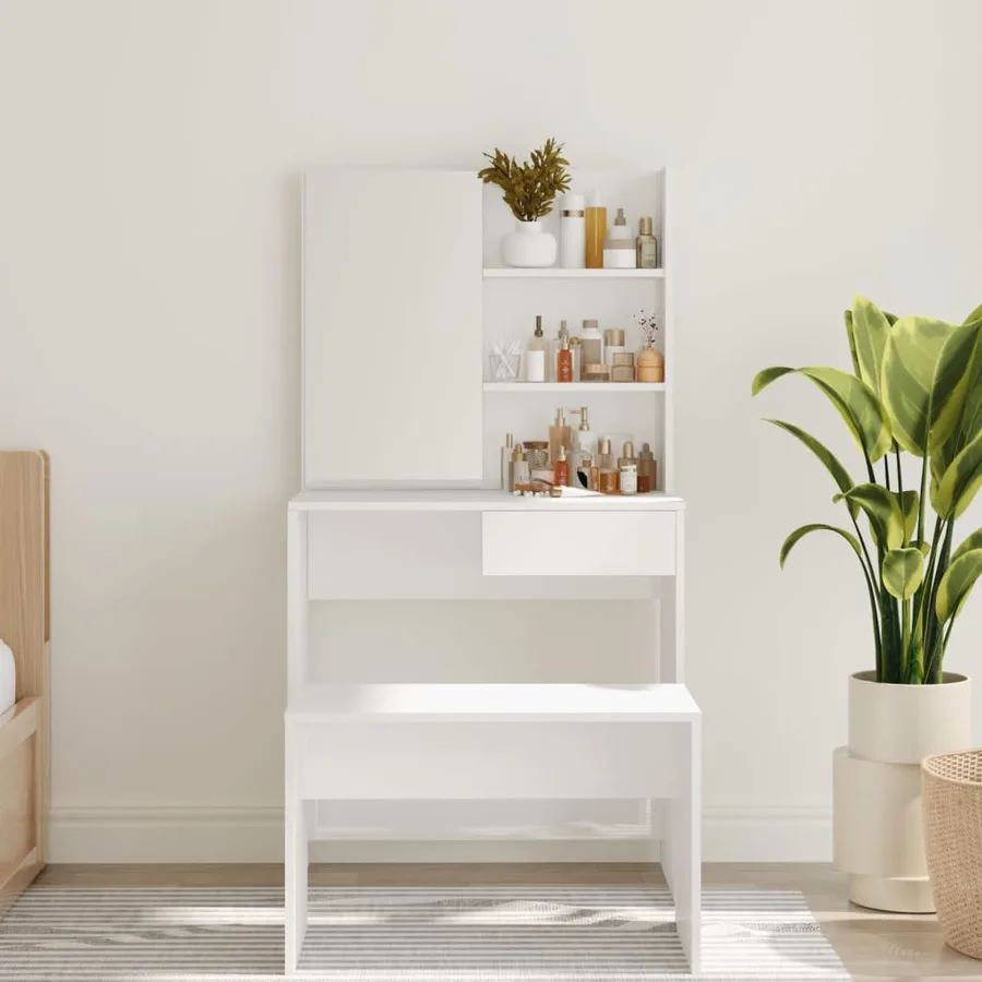 Coiffeuse avec miroir Blanc brillant 74,5x40x141 cm - 3