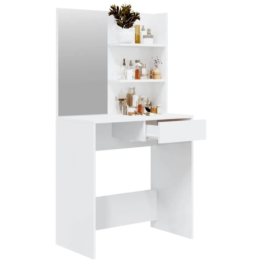 Coiffeuse avec miroir Blanc brillant 74,5x40x141 cm - 5