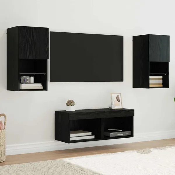 Meubles TV muraux 4 pcs Chêne noir Bois d'ingénierie