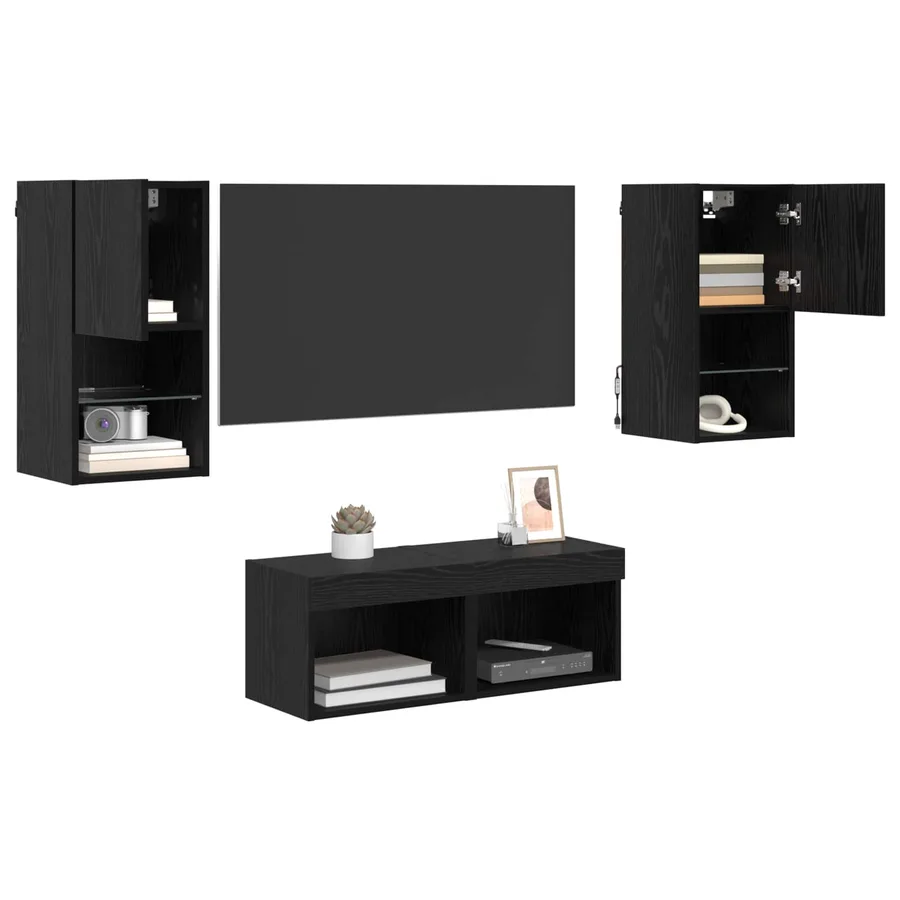Meubles TV muraux 4 pcs Chêne noir Bois d'ingénierie - 3