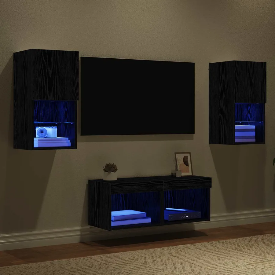 Meubles TV muraux 4 pcs Chêne noir Bois d'ingénierie - 5