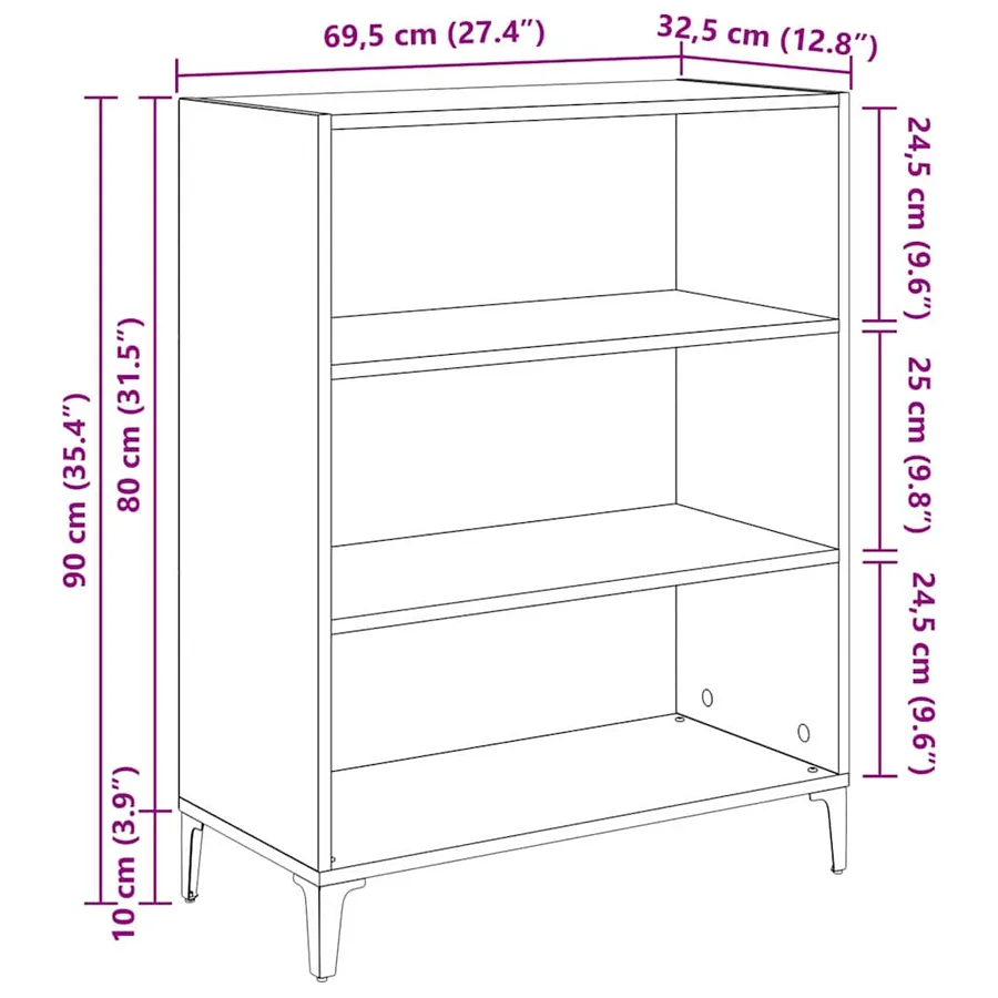 Buffet Chêne noir 69,5 x 32,5 x 90 cm Bois d'ingénierie - 12