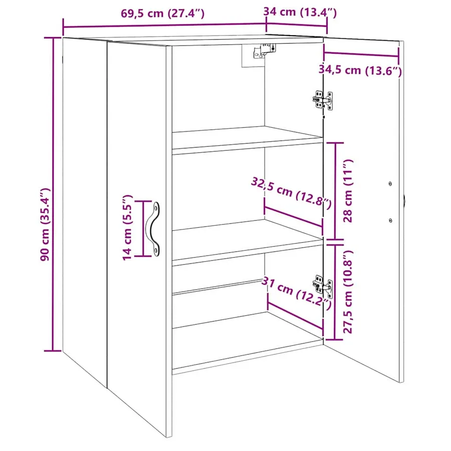 Armoire Murale 2 pcs Chêne artisanal 69,5 x 34 x 90 cm - 16