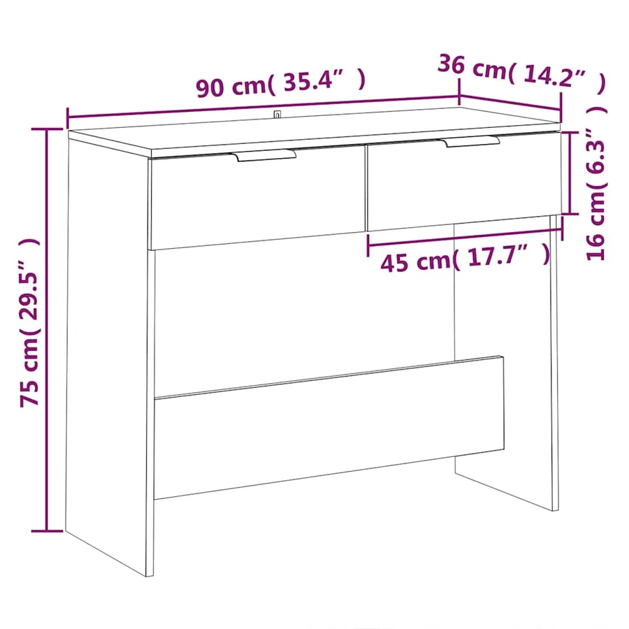 Table console Chêne sonoma 90x36x75 cm Bois d'ingénierie - 8