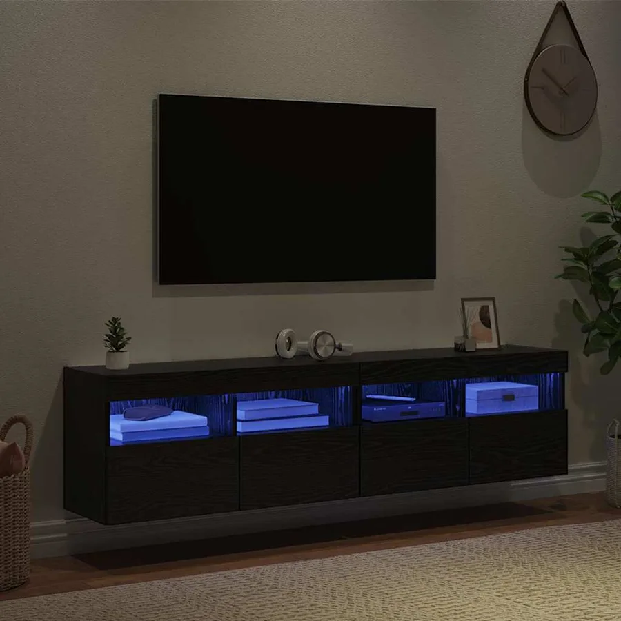 Meubles TV muraux avec LED 2 pcs Chêne noir 80 x 30 x 40 cm - 5