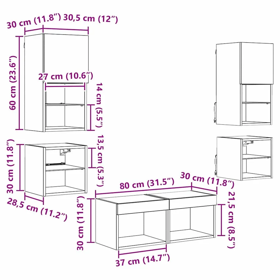 Meubles TV muraux 8 pcs Chêne artisanal Bois d'ingénierie - 16