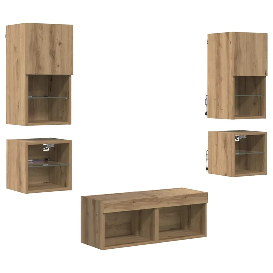 Meubles TV muraux 8 pcs Chêne artisanal Bois d'ingénierie - 2