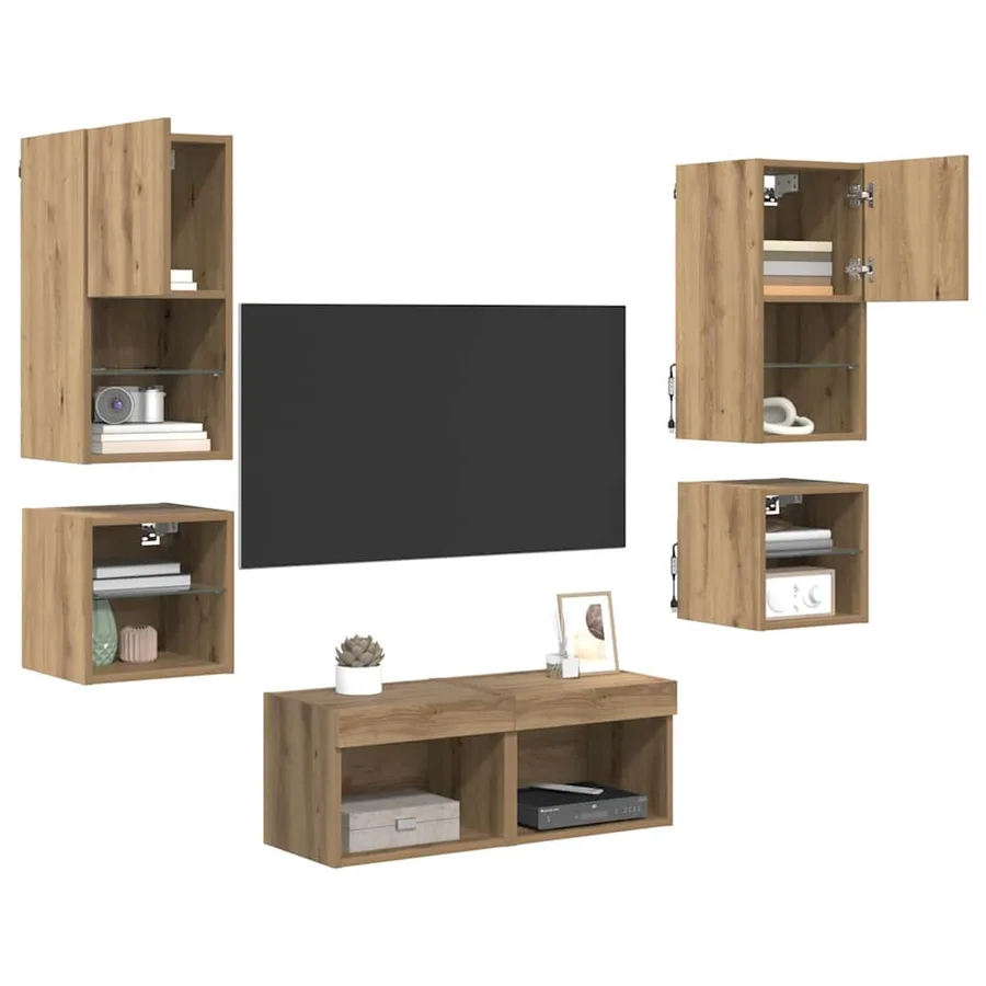 Meubles TV muraux 8 pcs Chêne artisanal Bois d'ingénierie - 3
