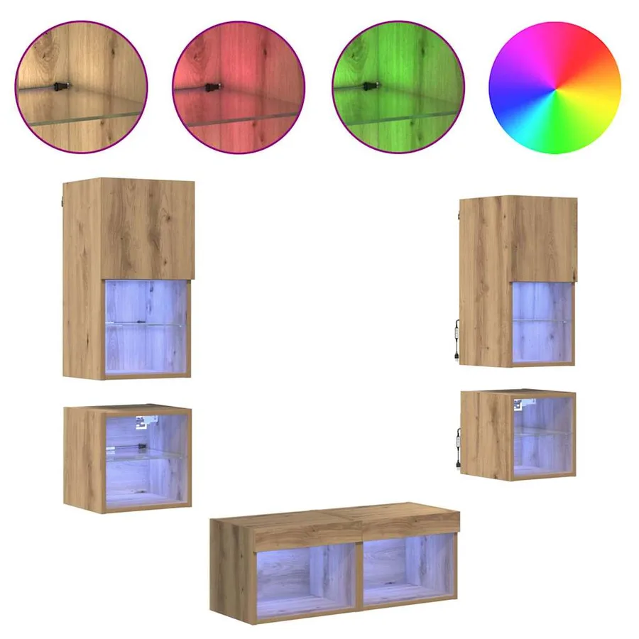 Meubles TV muraux 8 pcs Chêne artisanal Bois d'ingénierie - 4