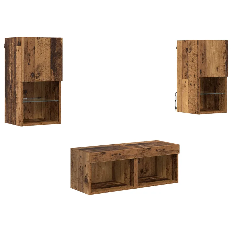 Meubles TV muraux 4 pcs Bois Ancien Bois d'ingénierie - 2