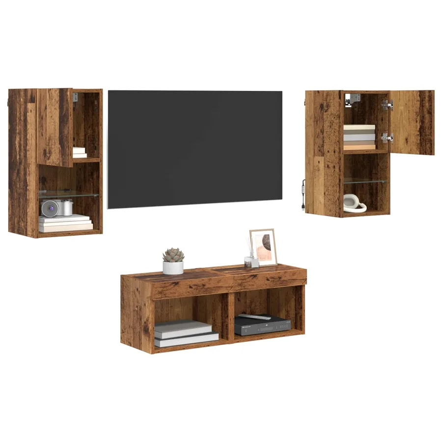 Meubles TV muraux 4 pcs Bois Ancien Bois d'ingénierie - 3