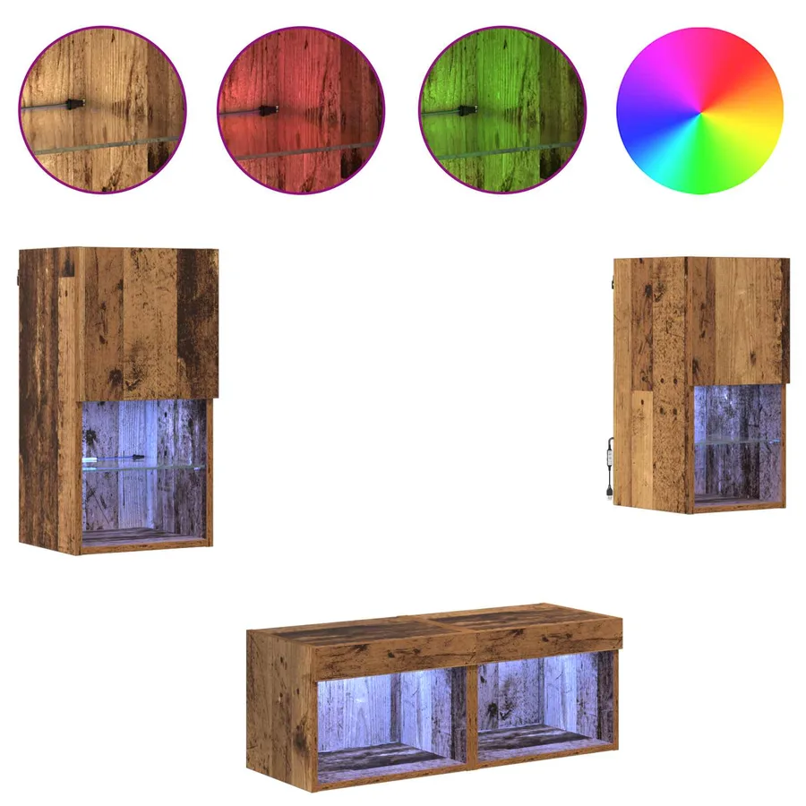 Meubles TV muraux 4 pcs Bois Ancien Bois d'ingénierie - 4