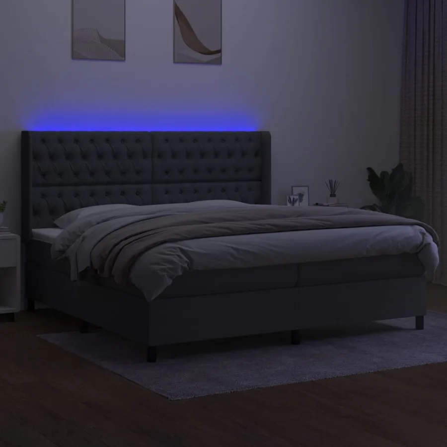 Sommier à lattes de lit matelas LED Gris foncé 200x200 cm Tissu - 3