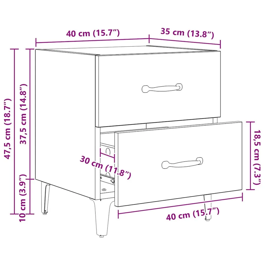 Armoire de lit avec tiroir 2 pcs Chêne noir 40 x 35 x 47,5 cm - 14