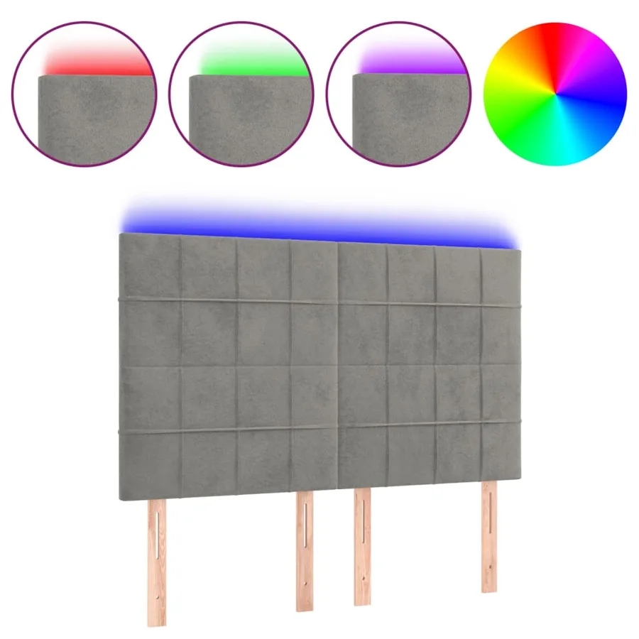 Tête de lit à LED Gris clair 144x5x118/128 cm Velours - 2