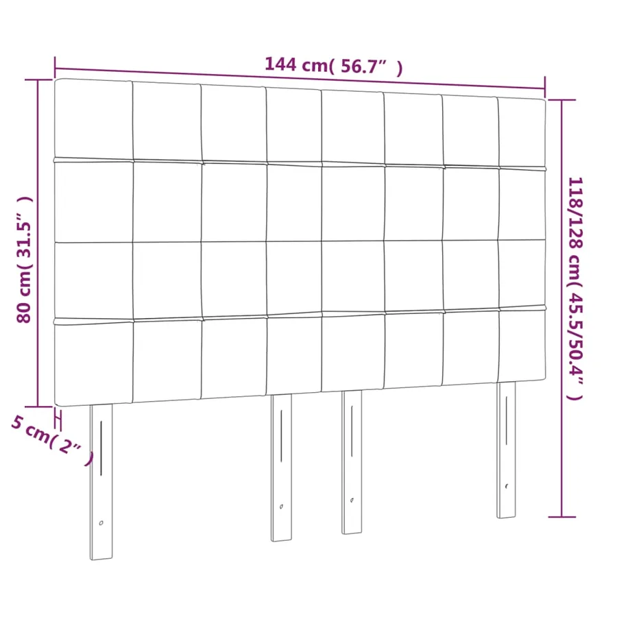 Tête de lit à LED Gris clair 144x5x118/128 cm Velours - 6
