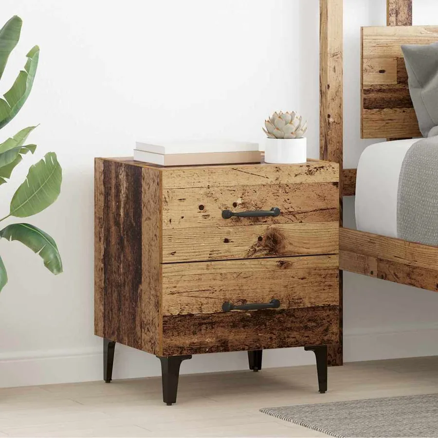Armoire de lit avec tiroir 2 pcs Bois ancien 40 x 35 x 47,5 cm