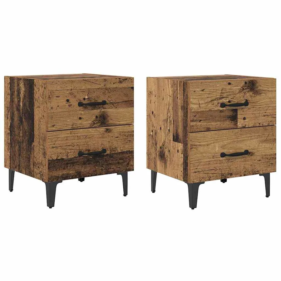 Armoire de lit avec tiroir 2 pcs Bois ancien 40 x 35 x 47,5 cm - 2