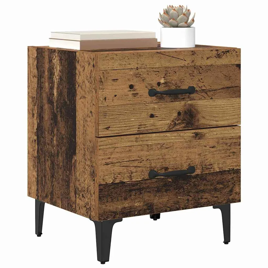 Armoire de lit avec tiroir 2 pcs Bois ancien 40 x 35 x 47,5 cm - 3