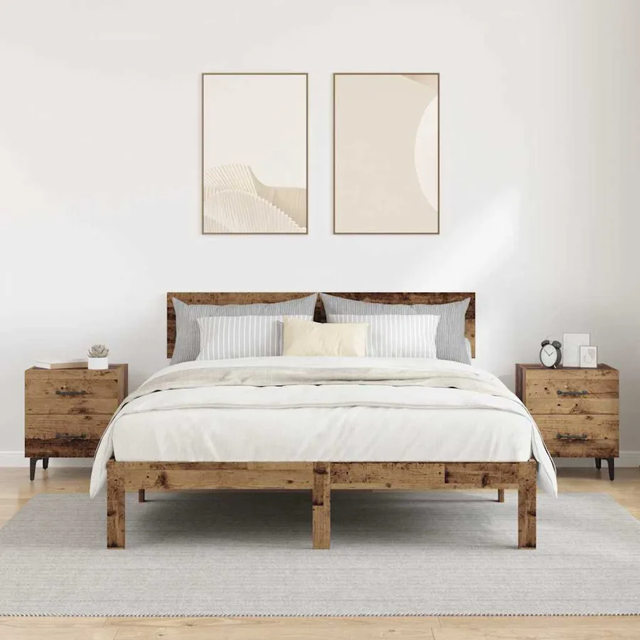 Armoire de lit avec tiroir 2 pcs Bois ancien 40 x 35 x 47,5 cm - 4