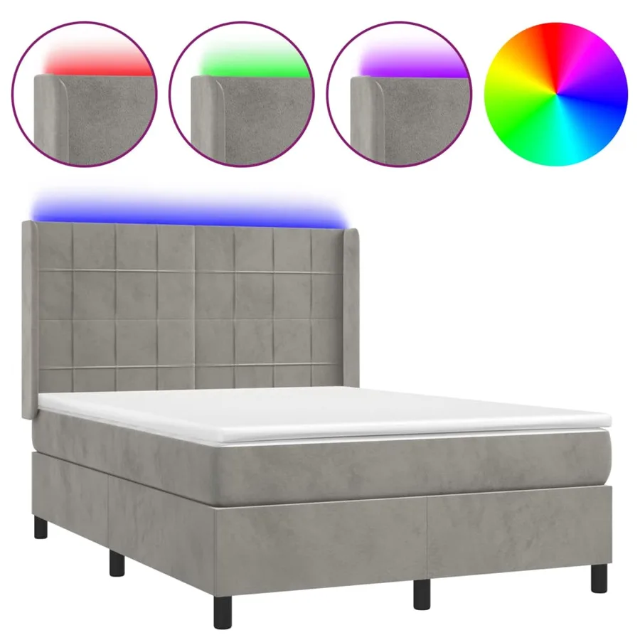 Sommier à lattes de lit matelas et LED Gris clair 140x200 cm - 2