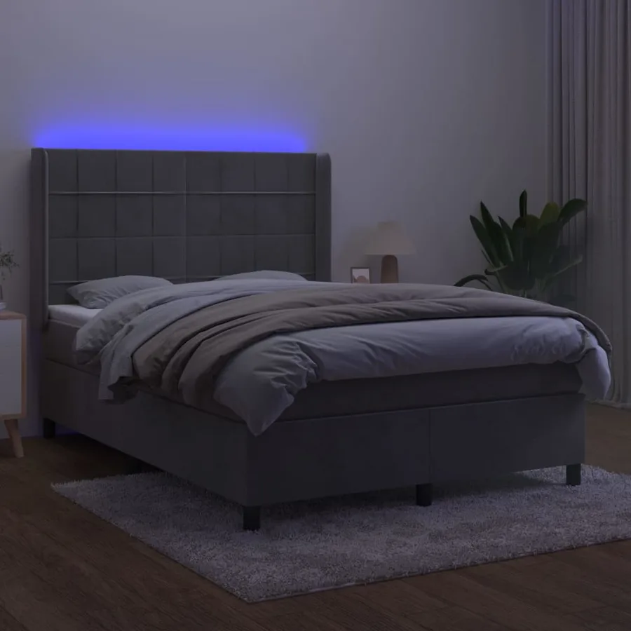 Sommier à lattes de lit matelas et LED Gris clair 140x200 cm - 3