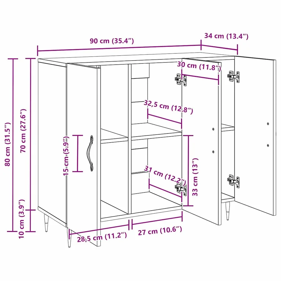 Buffet Chêne artisanal 90 x 34 x 80 cm Bois d'ingénierie - 15