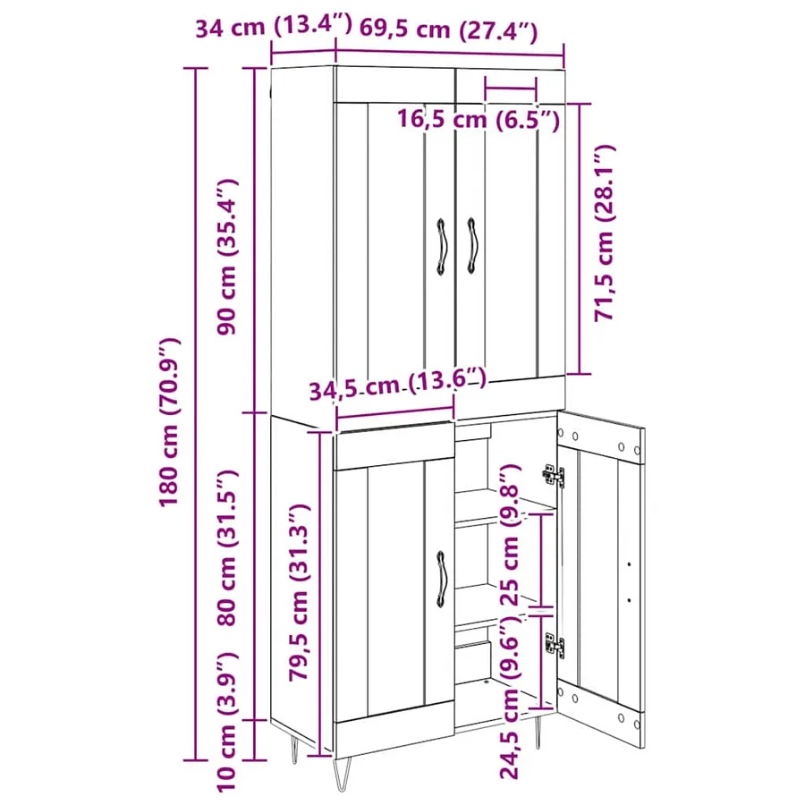 Haut Armoire Chêne noir 69,5 x 34 x 90 cm Bois d'ingénierie - 13