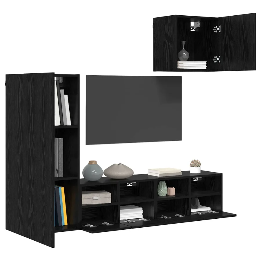 Meubles TV muraux 4 pcs Chêne noir Bois d'ingénierie - 3