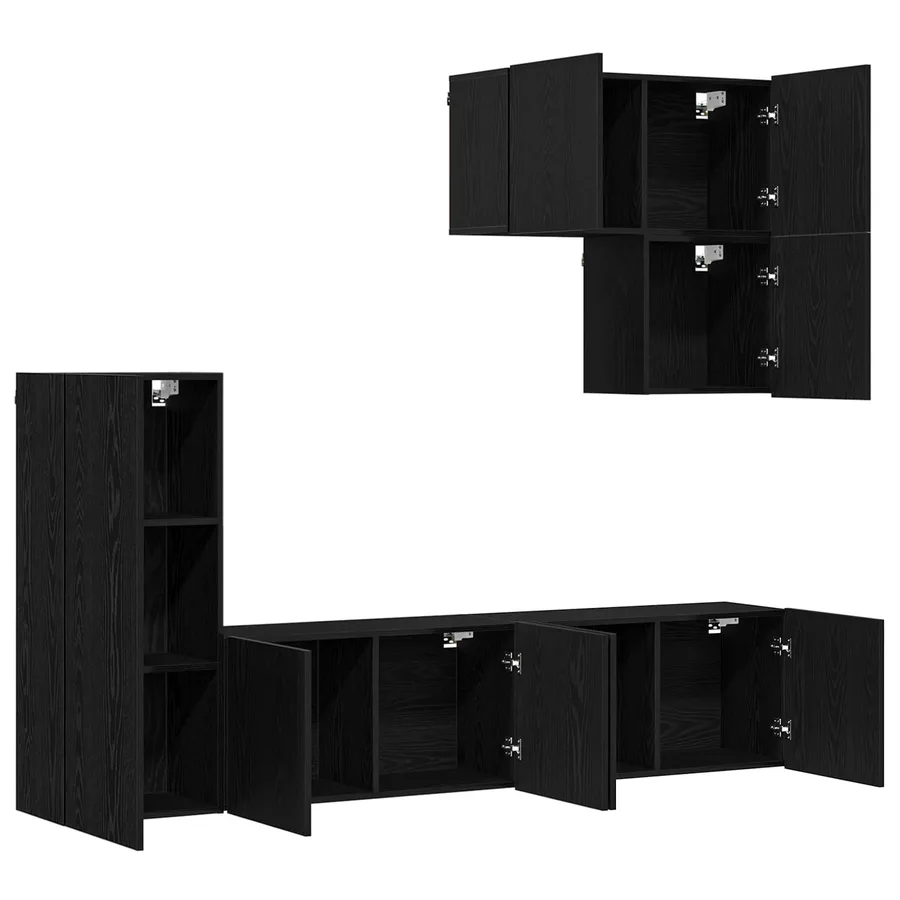 Unité murale de TV 5 pcs Chêne noir Bois d'ingénierie - 5