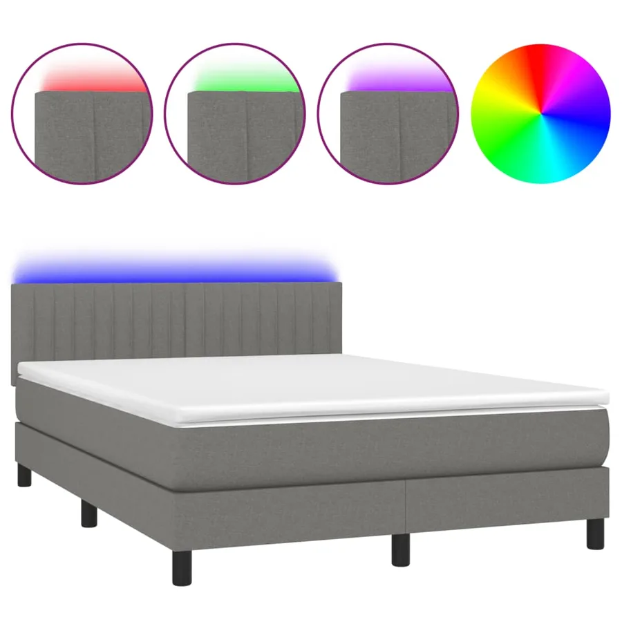 Sommier à lattes de lit et matelas et LED Gris foncé 140x200 cm - 2