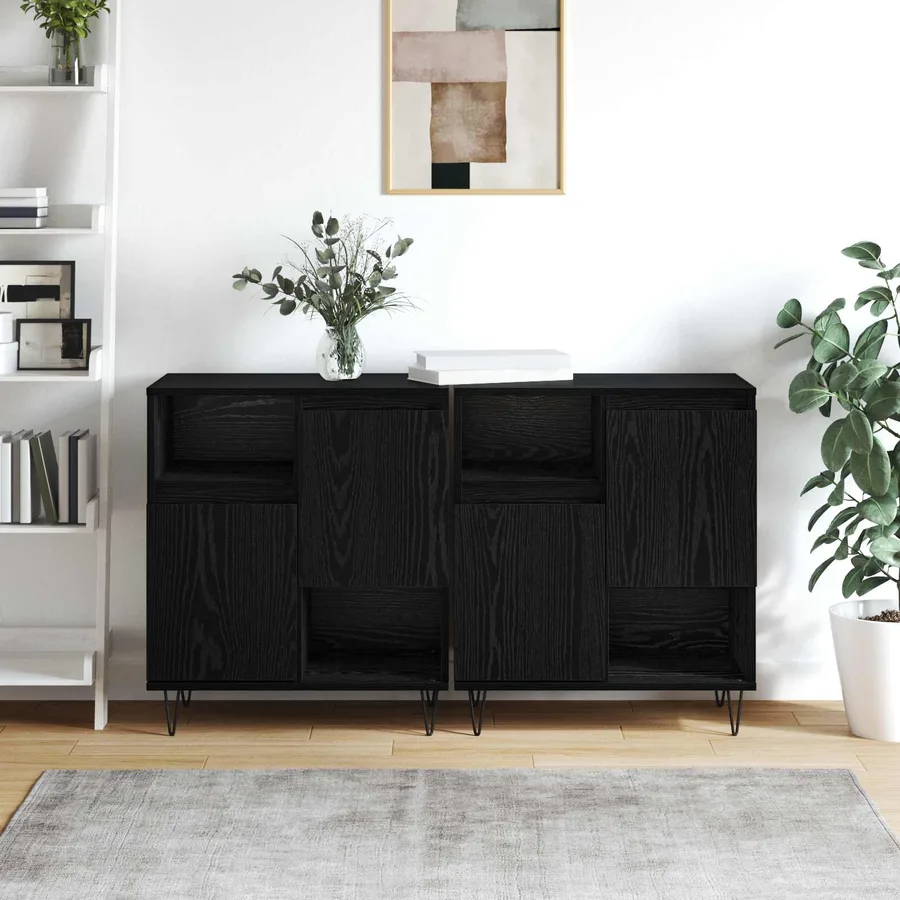 Buffet 2 pcs Chêne noir 60 x 35 x 70 cm - 4