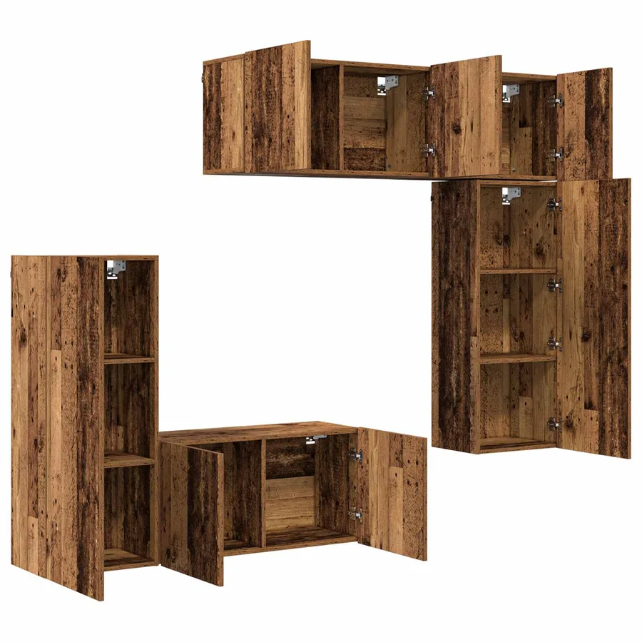 Unité murale de TV 5 pcs Bois Ancien Bois d'ingénierie - 5